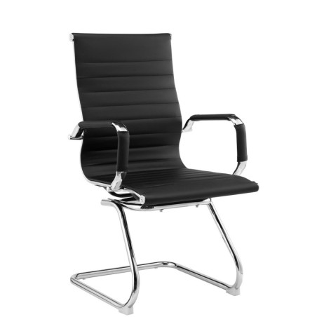 Sillón de oficina OLIVER, fijo de patín, cromado, similpiel negra