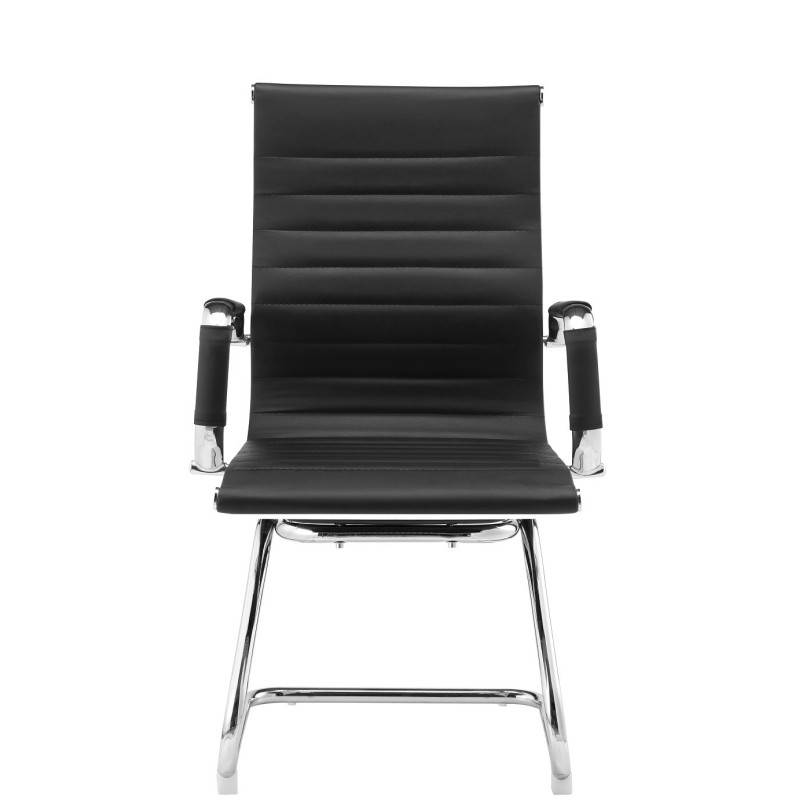 Sillón de oficina OLIVER, fijo de patín, cromado, similpiel negra
