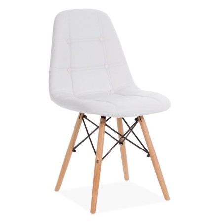 Silla BRISA, madera, similpiel blanca