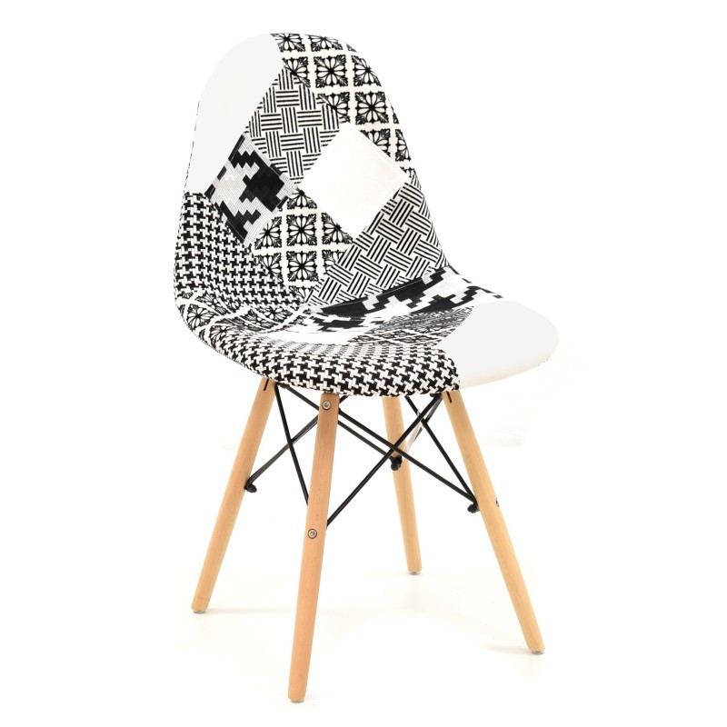 Silla STAR, madera, tejido patchwork combi bgn