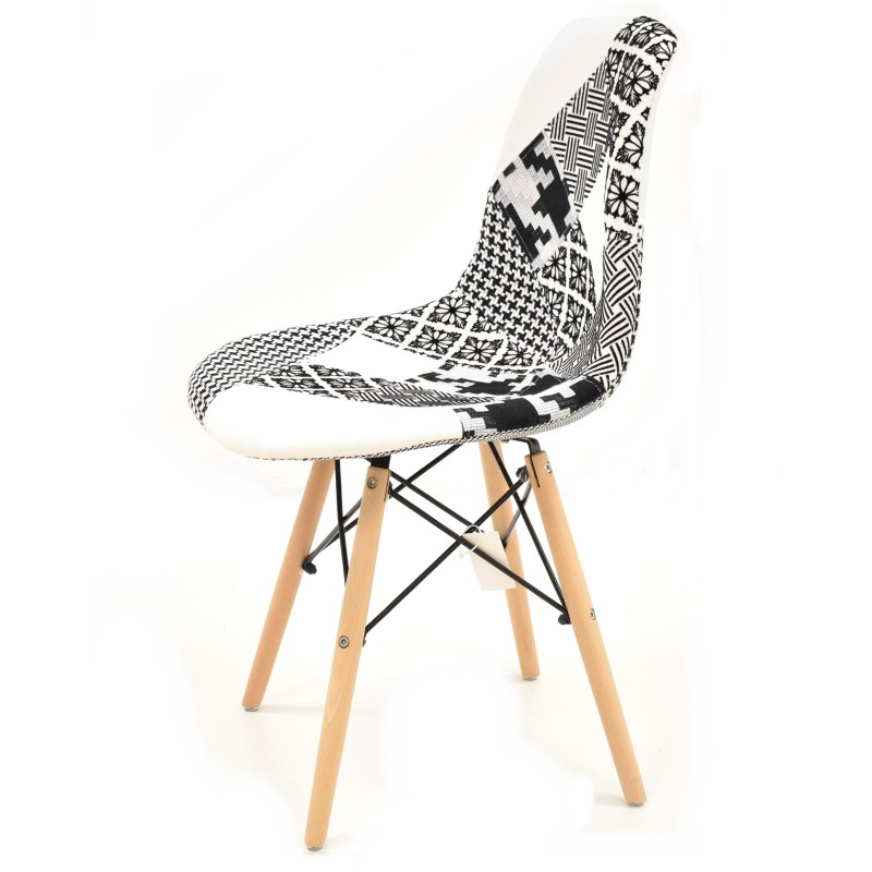Silla STAR, madera, tejido patchwork combi bgn