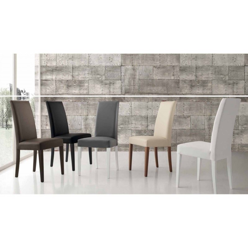Silla DENNY, madera de haya, lacada blanca y tapizado gris claro