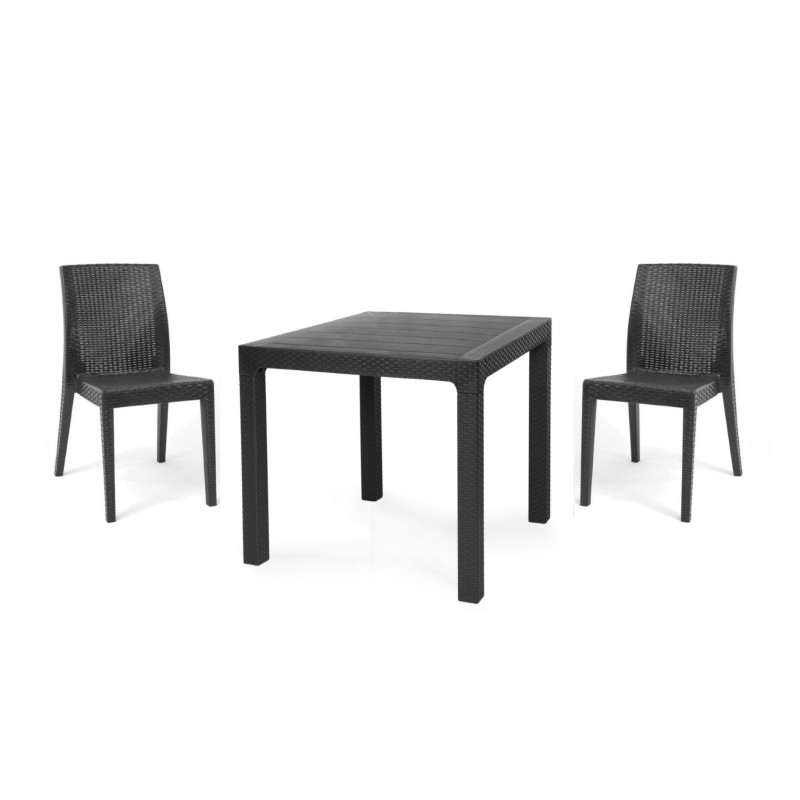 Mesa TROPICAL, ratán, polipropileno antracita, 80 x 80 cms