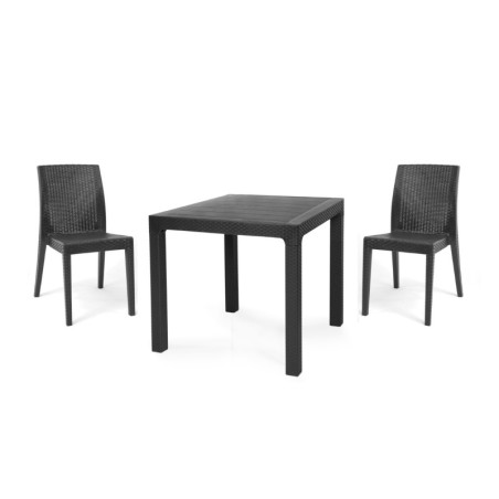 Mesa TROPICAL, ratán, polipropileno antracita, 80 x 80 cms