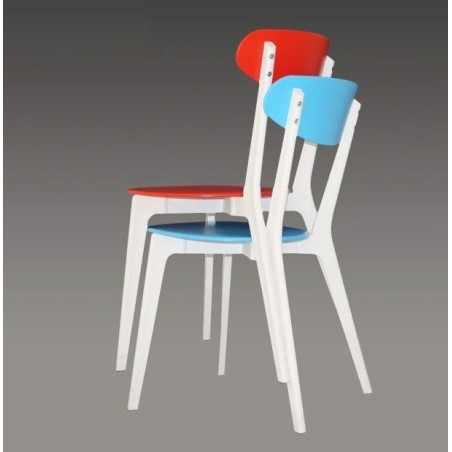 Silla LINA, apilable, polipropileno blanco y azul