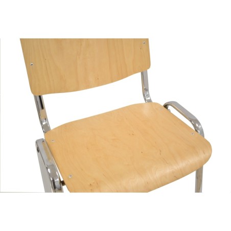 Silla NIZA NEW, chasis cromado, asiento y respaldo en madera natural