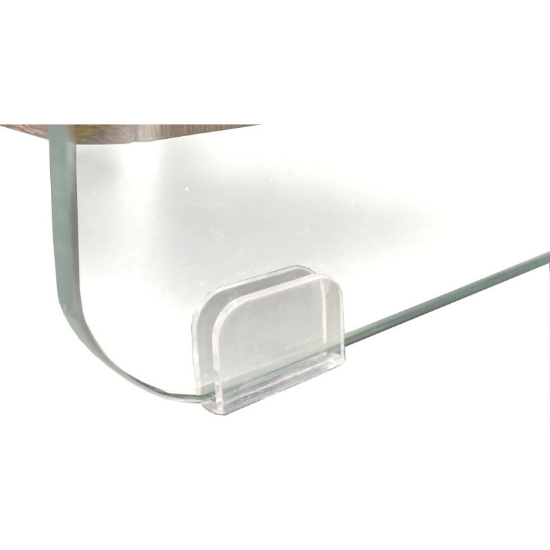 Mesa SEBAS, baja, cristal curvado, dos cajones, 50 x 43 cms