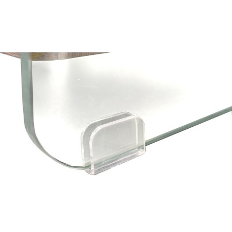 Mesa SEBAS, baja, cristal curvado, dos cajones, 50 x 43 cms