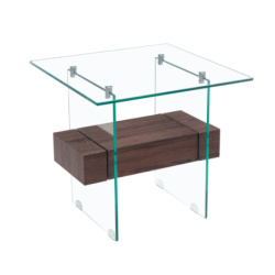 Mesa SUIZA, baja, madera, cristal, 55 x 55 cms