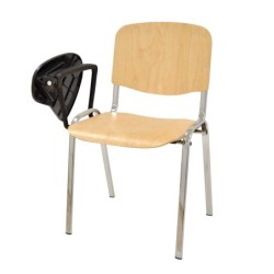 Silla NIZA NEW, chasis cromado, pala escritura, madera natural 2