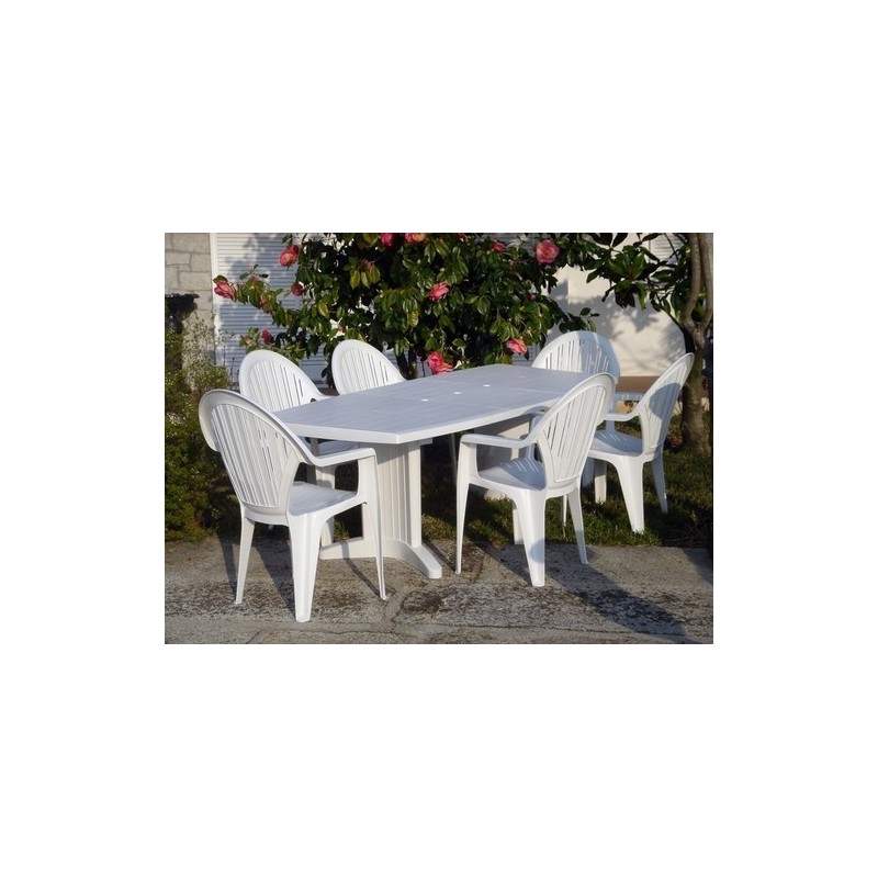 Mesa SIL, blanca, ovalada, ampliable 165/225 x 95 cms.