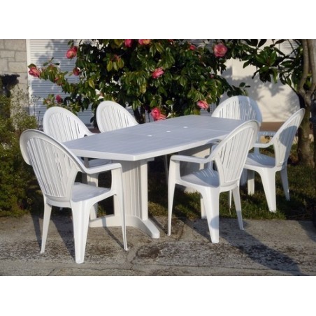 Mesa SIL, blanca, ovalada, ampliable 165/225 x 95 cms.