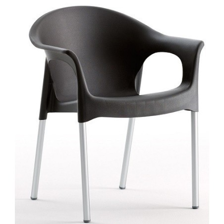 Sillón NILO, aluminio, apilable, polipropileno negro*