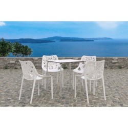 Mesa FERAY, apilable, epoxi plata, tablero fenólico blanco, 69 x 69 cms. 2