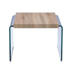 Mesa OSIRIS, baja, madera, cristal curvado, 55x55 cms 2