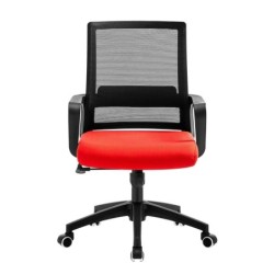 Sillón de oficina CLIFFORD, negro, malla negra y tejido rojo 2