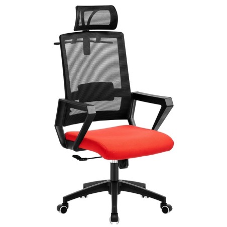 Sillón de oficina ASTON, negro, malla negra, tejido rojo