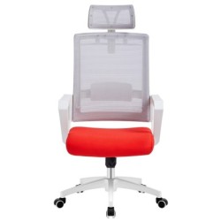Sillón de oficina ASTON, blanco, malla gris, tejido rojo 2