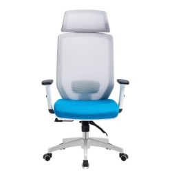 Sillón de oficina CLAYTON, blanco, malla gris, tejido azul claro 2