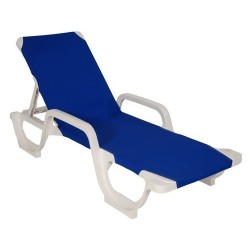 Tumbona COSTASOL, apilable, polipropileno blanco, tejido textilene azul