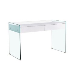 Mesa LIMOGES, cristal, cajonera, lacada blanca, 120 x 60 cms 2