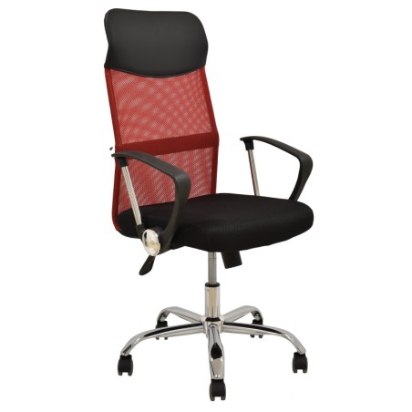 Sillón de oficina GINO (H), malla roja y tejido mesh negro