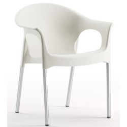 Sillón NILO, aluminio, apilable, polipropileno blanco