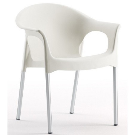 Sillón NILO, aluminio, apilable, polipropileno blanco