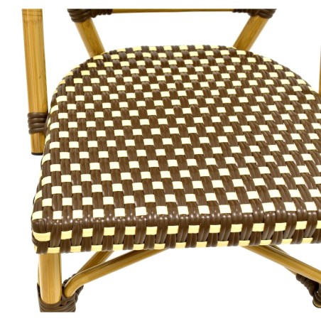 Taburete ALANIA, aluminio, ratán marrón y crema