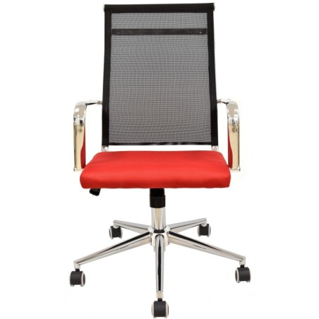 Sillón de oficina AUSTRIA, alto, malla negra, asiento rojo