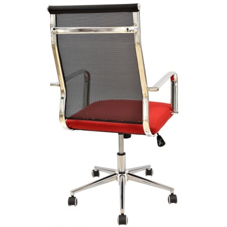 Sillón de oficina AUSTRIA, alto, malla negra, asiento rojo