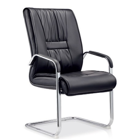 Sillón de oficina FLANDES, fijo de patín, cromado, similpiel negra