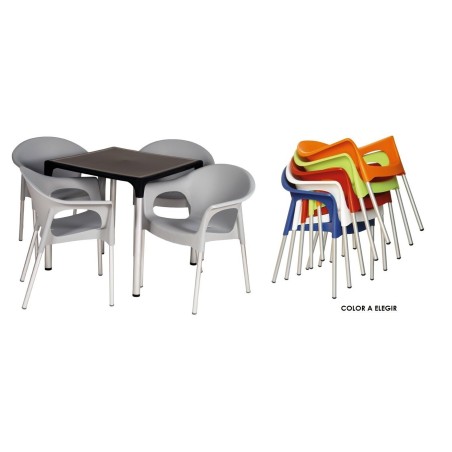 Sillón NILO, aluminio, apilable, polipropileno gris claro*